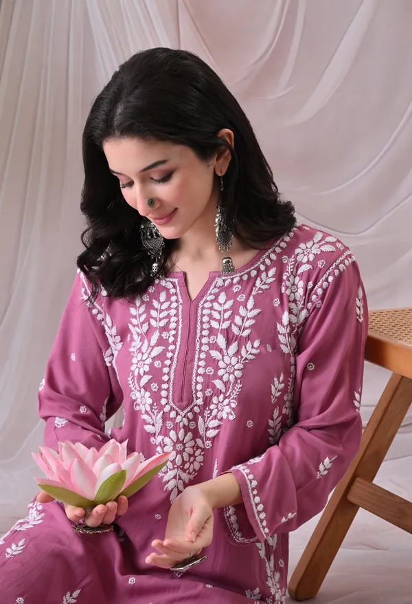 Syrish_Lucknowi_Chikankari_Rayon_Kurta_Palazzo_Set_with_Floral_Embroidery_Onion_Pink