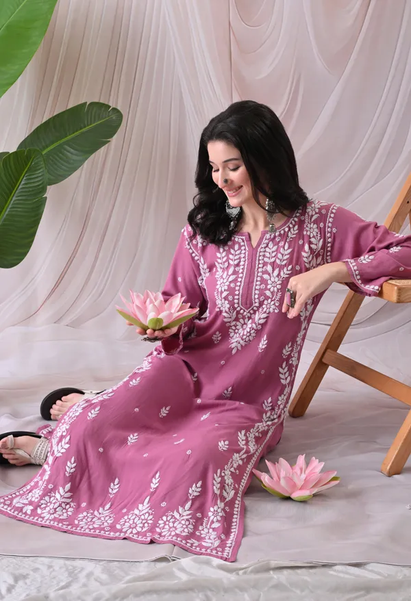 Syrish_Lucknowi_Chikankari_Rayon_Kurta_Palazzo_Set_with_Floral_Embroidery_Onion_Pink