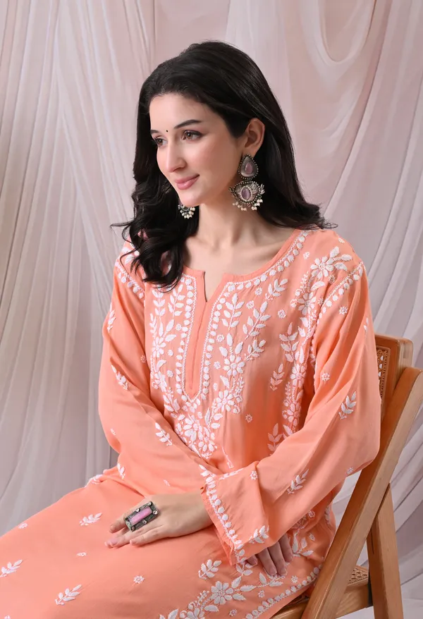 Syrish_Lucknowi_Chikankari_Rayon_Kurta_Palazzo_Set_with_Floral_Embroidery_Peach