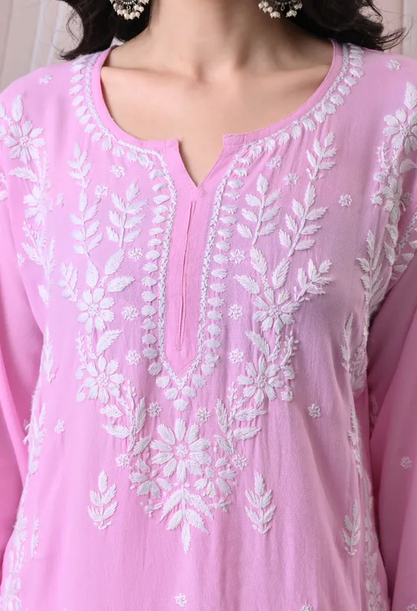 Syrish_Lucknowi_Chikankari_Rayon_Kurta_Palazzo_Set_with_Floral_Embroidery_Pink