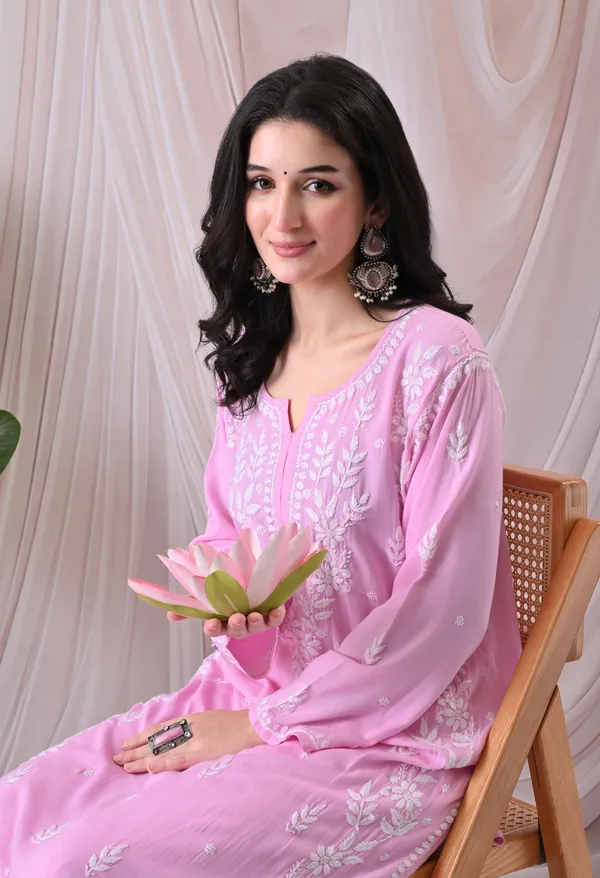 Syrish_Lucknowi_Chikankari_Rayon_Kurta_Palazzo_Set_with_Floral_Embroidery_Pink