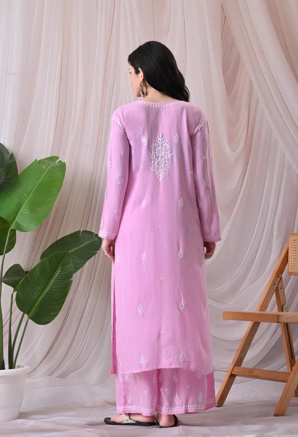 Syrish_Lucknowi_Chikankari_Rayon_Kurta_Palazzo_Set_with_Floral_Embroidery_Pink