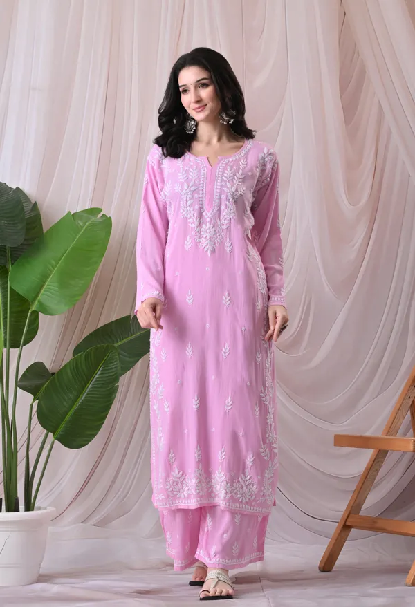 Syrish_Lucknowi_Chikankari_Rayon_Kurta_Palazzo_Set_with_Floral_Embroidery_Pink