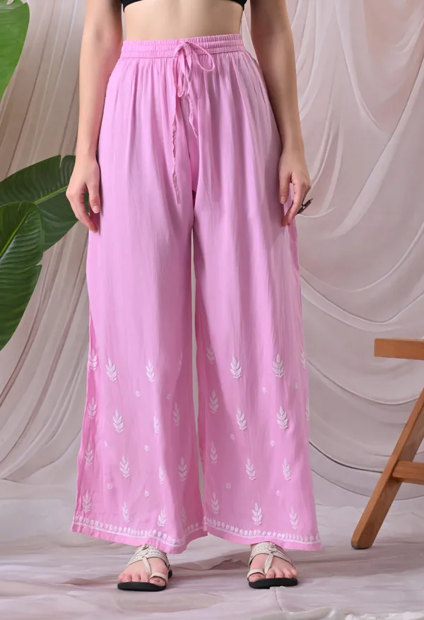 Syrish_Lucknowi_Chikankari_Rayon_Kurta_Palazzo_Set_with_Floral_Embroidery_Pink