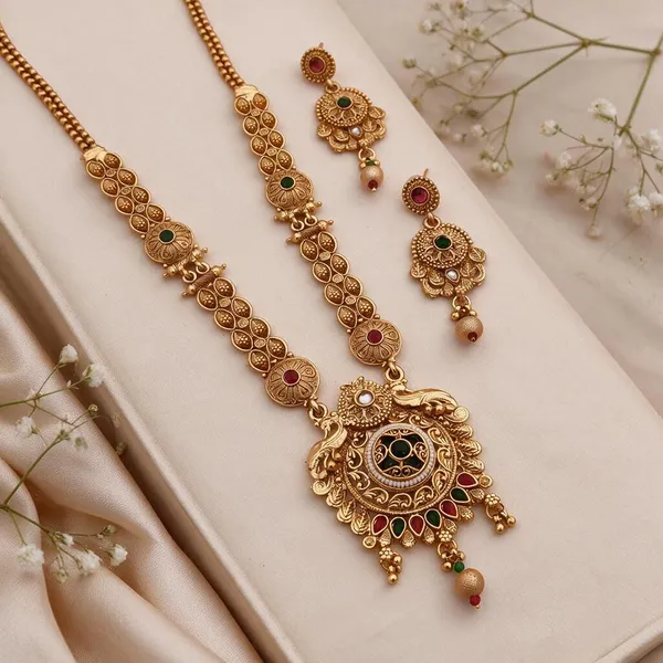Gold_Brass_Copper_Layered_Long_Necklace_Set_For_Women