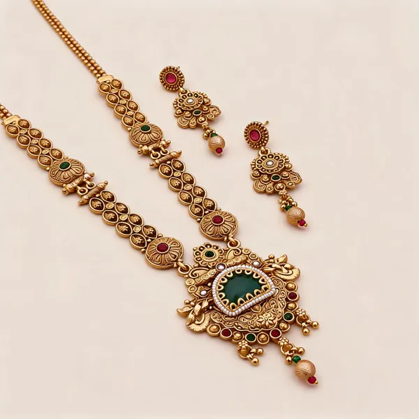Gold_Brass_&_Copper_Long_Necklace_Set_For_Women