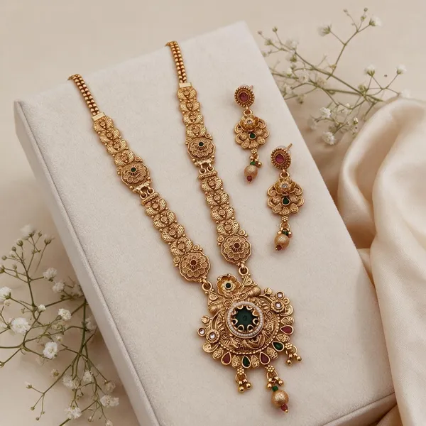 Gold_Brass_&_Copper_Long_Necklace_Set_For_Women