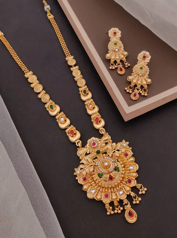 Gold_Brass_&_Copper_Long_Necklace_Set_For_Women