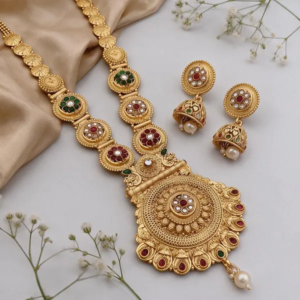 Gold_Brass_&_Copper_Long_Necklace_Set_For_Women