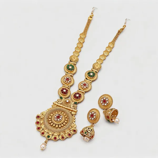 Gold_Brass_&_Copper_Long_Necklace_Set_For_Women