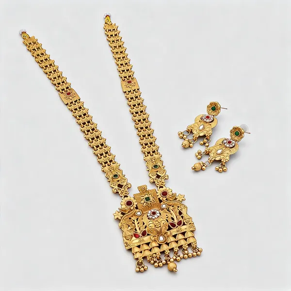 Gold_Brass_Copper_Long_Necklace_Set_For_Women