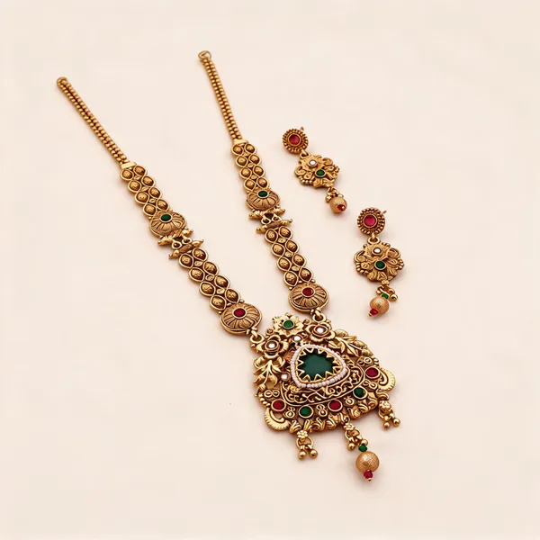 Gold_Brass_&_Copper_Long_Necklace_Set_For_Women