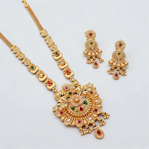 Gold_Brass_&_Copper_Long_Necklace_Set_For_Women