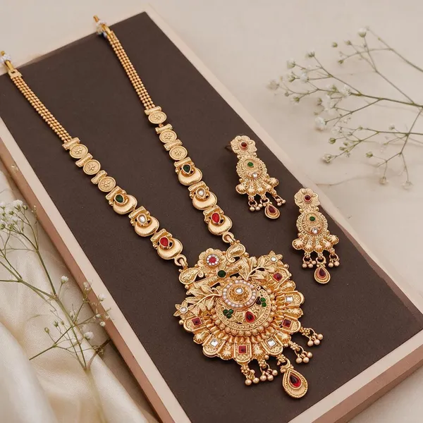 Gold_Brass_&_Copper_Long_Necklace_Set_For_Women