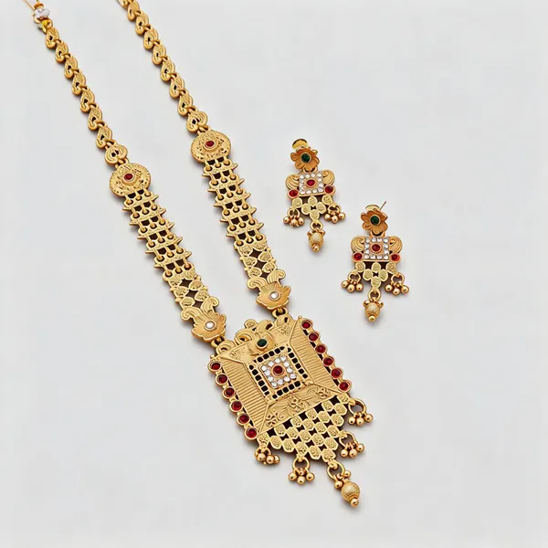 Gold_Brass_&_Copper_Long_Necklace_Set_For_Women