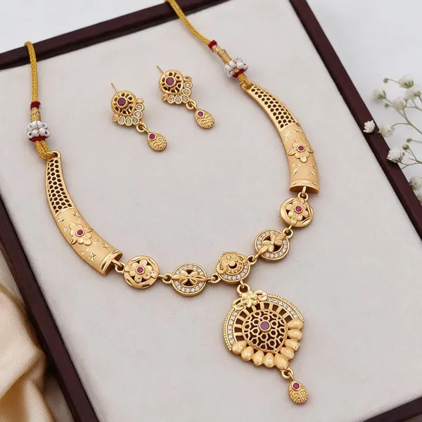 Gold_Brass_Copper_Imitation_Necklace_Set_For_Women