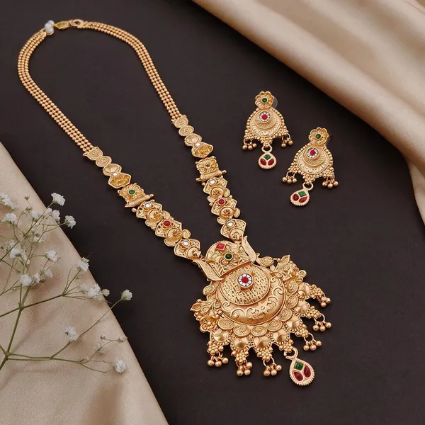Gold_Brass_&_Copper_Long_Necklace_Set_For_Women