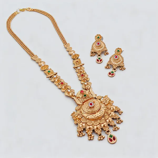 Gold_Brass_&_Copper_Long_Necklace_Set_For_Women