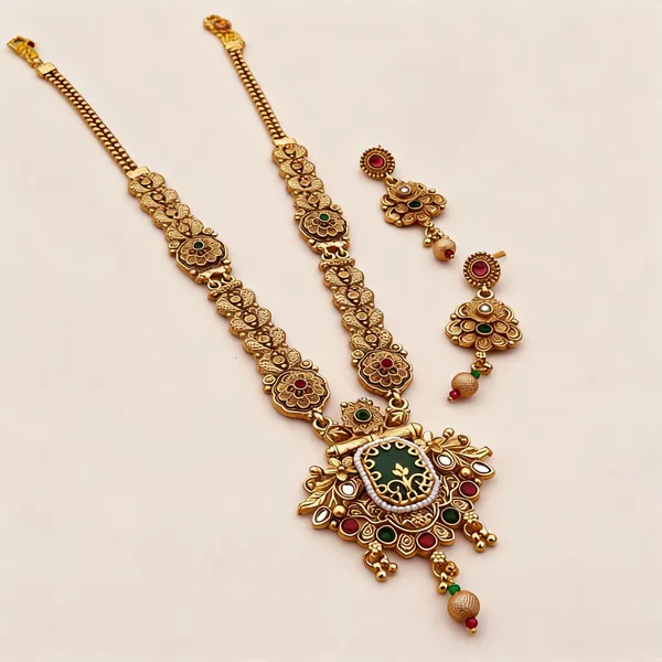 Gold_Brass_Copper_Long_Necklace_Set_For_Women