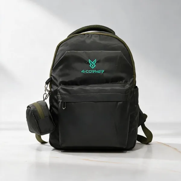 Black_Olive_Green_Polyester_Backpack_With_Pouch_For_Travel