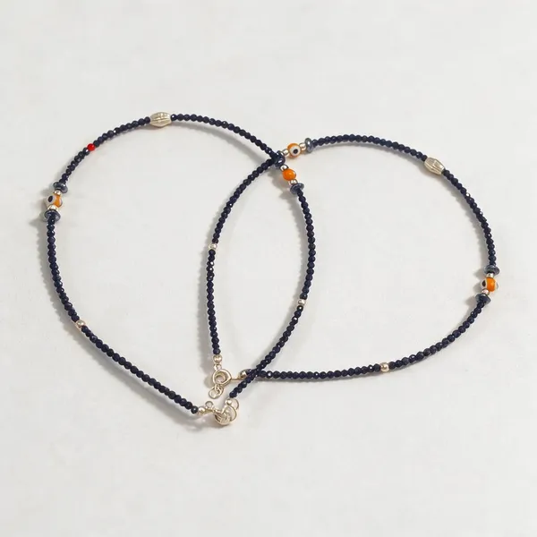 Blue_Beaded_Gold_Tone_Spacer_Anklet_Set_For_Women
