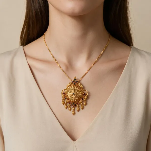 Gold_Tone_Ornate_Traditional_Pendant_For_Women