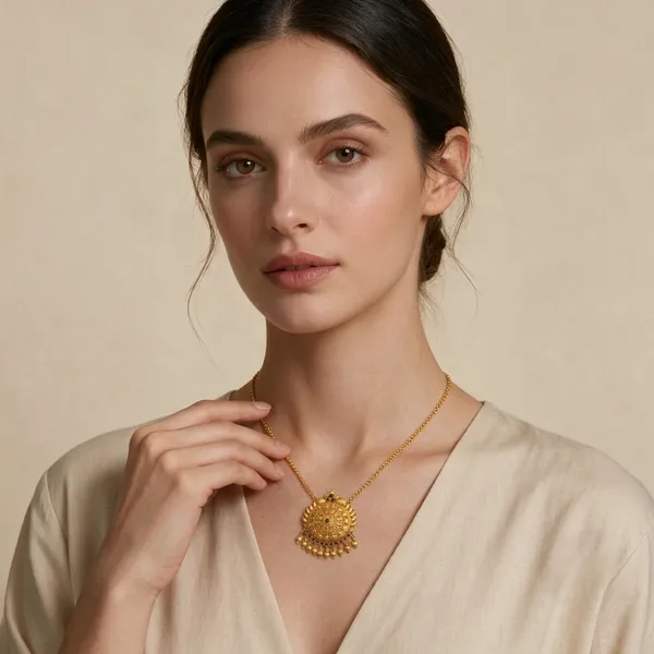 Gold-Tone_Traditional_Embossed_Floral_Pendant_For_Women
