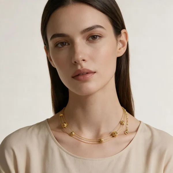 Gold_Tone_Spherical_Beaded_Layered_Necklace_For_Women