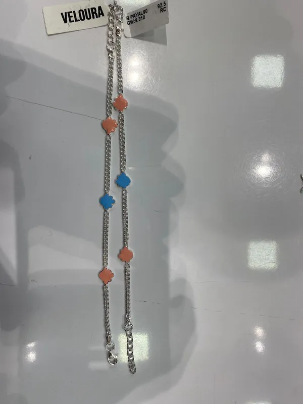 92.5_Silver_Chain_Anklets_With_Multicolour_Flower_Charms