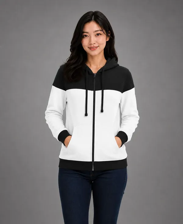 Black_White_Fleece_Colorblock_Full-Zip_Hoodie_Jacket_For_Women