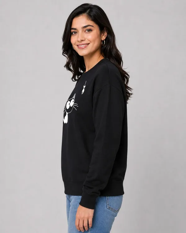 Black_Fleece_Crew_Neck_Cat_Graphic_Print_Sweatshirt_For_Women