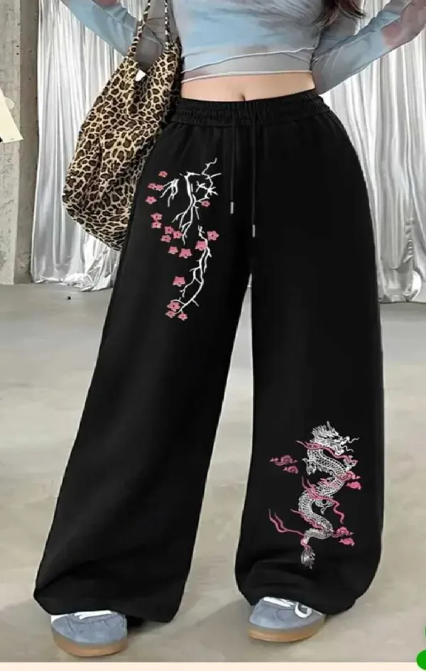 Black_Pure_Cotton_Relaxed_Fit_White_Dragon_Print_Track_Pants_For_Unisex