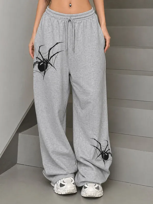Grey_Pure_Cotton_Baggy_Spider_Graphic_Print_Track_Pants_For_Women