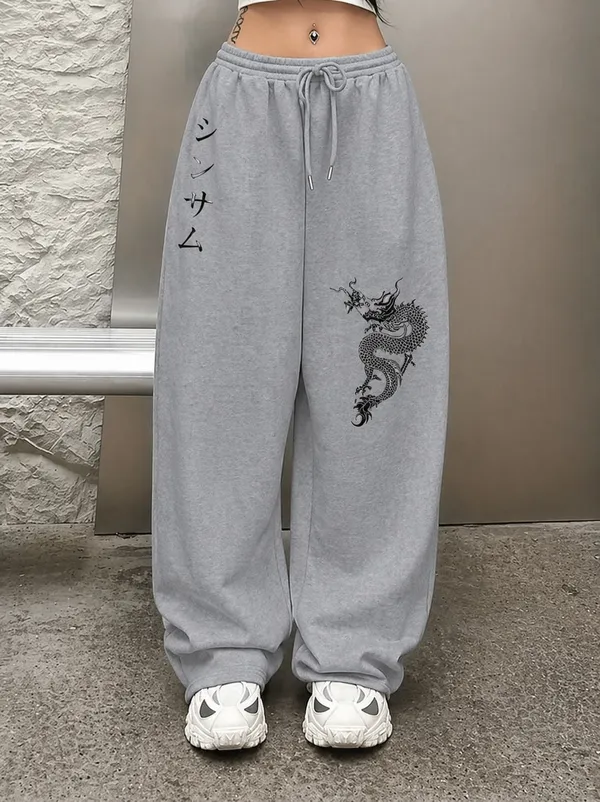 Grey_Pure_Cotton_Baggy_Dragon_Graphic_Print_Track_Pants_For_Women