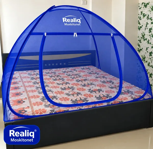 Net_Dome_Plain_Blue_Zippered_Bed_Mosquito_Net