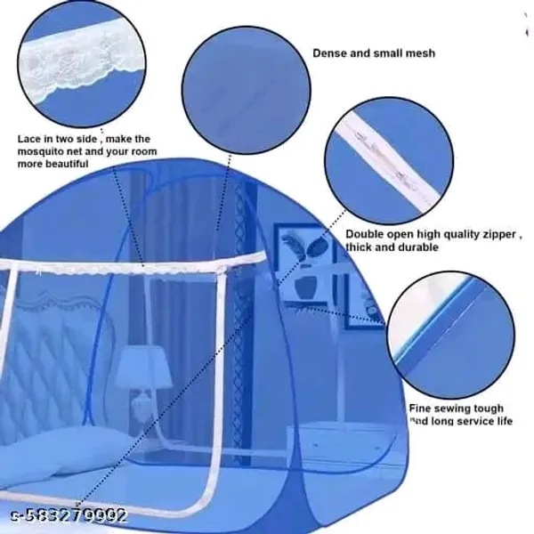 Net_Dome_Plain_Blue_Zippered_Bed_Mosquito_Net