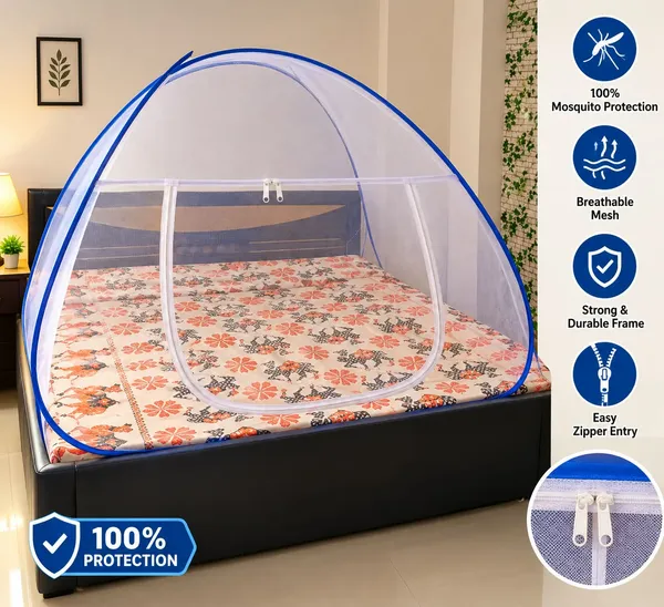 Mesh_Dome_Zippered_Bed_Mosquito_Net_Blue