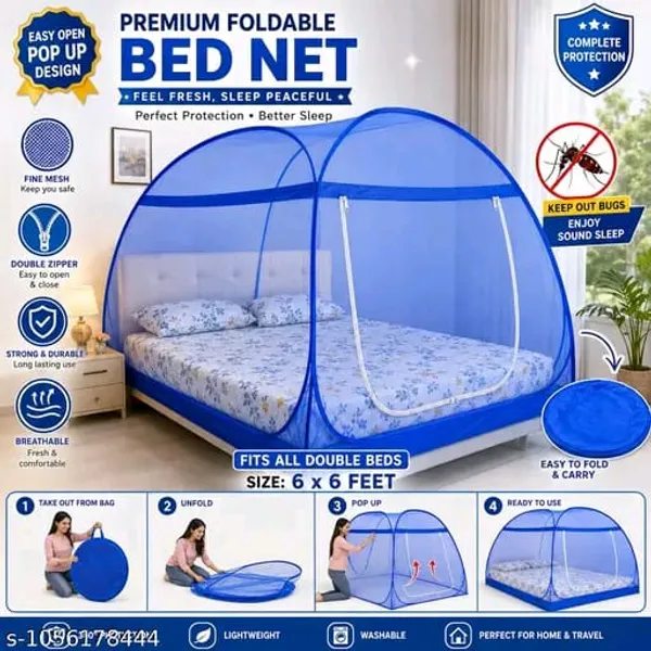 Net_Dome_Plain_Blue_Zippered_Bed_Mosquito_Net