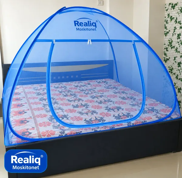 Net_Dome_Plain_Blue_Zippered_Bed_Mosquito_Net