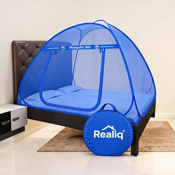Net_Dome_Plain_Blue_Zippered_Bed_Mosquito_Net