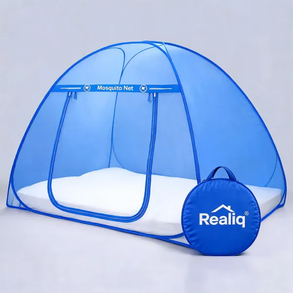 Net_Dome_Plain_Blue_Zippered_Bed_Mosquito_Net