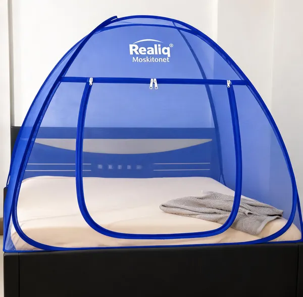 Net_Dome_Plain_Blue_Zippered_Bed_Mosquito_Net