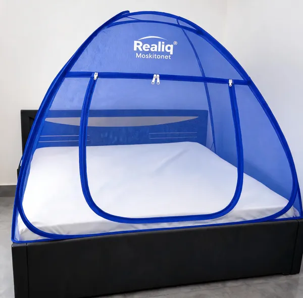 Net_Dome_Plain_Blue_Zippered_Bed_Mosquito_Net
