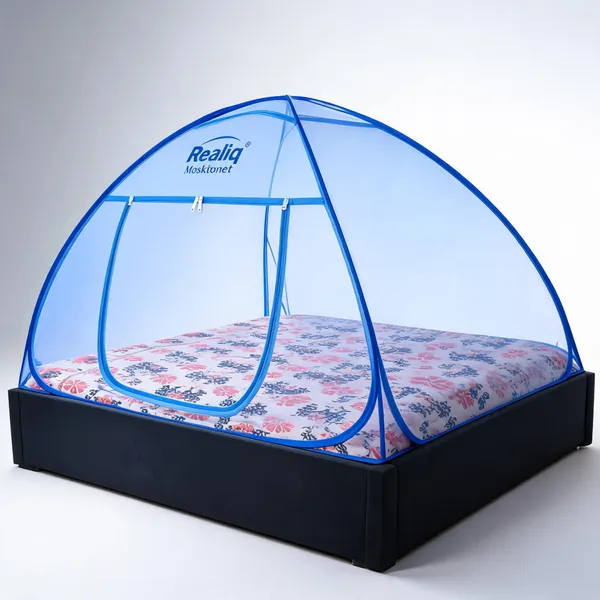 Net_Dome_Plain_Blue_Zippered_Bed_Mosquito_Net