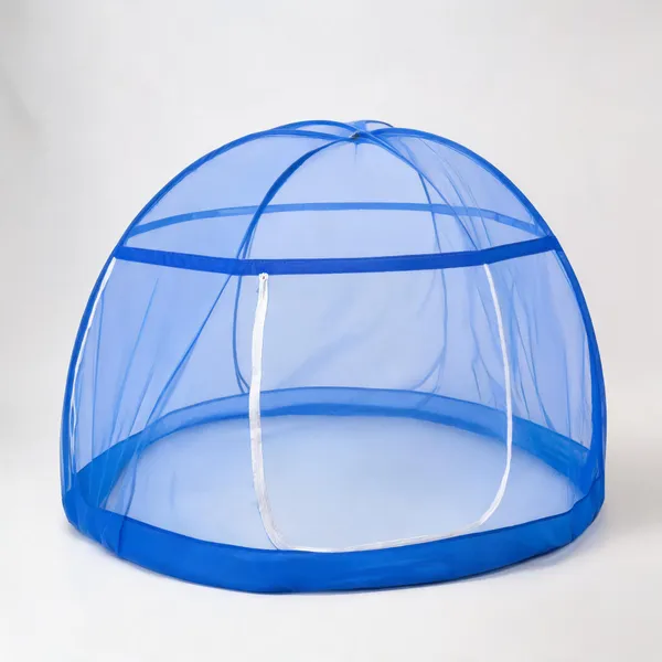 Net_Dome_Plain_Blue_Zippered_Bed_Mosquito_Net