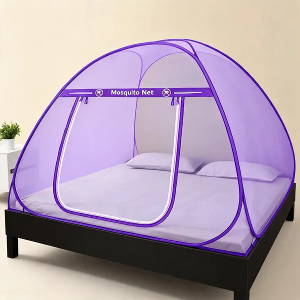 Net_Dome_Plain_Purple_Zippered_Bed_Mosquito_Net