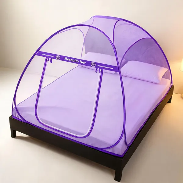 Net_Dome_Plain_Purple_Zippered_Bed_Mosquito_Net