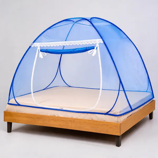 Net_Canopy_Plain_Blue_Lace_Trim_Bed_Mosquito_Net