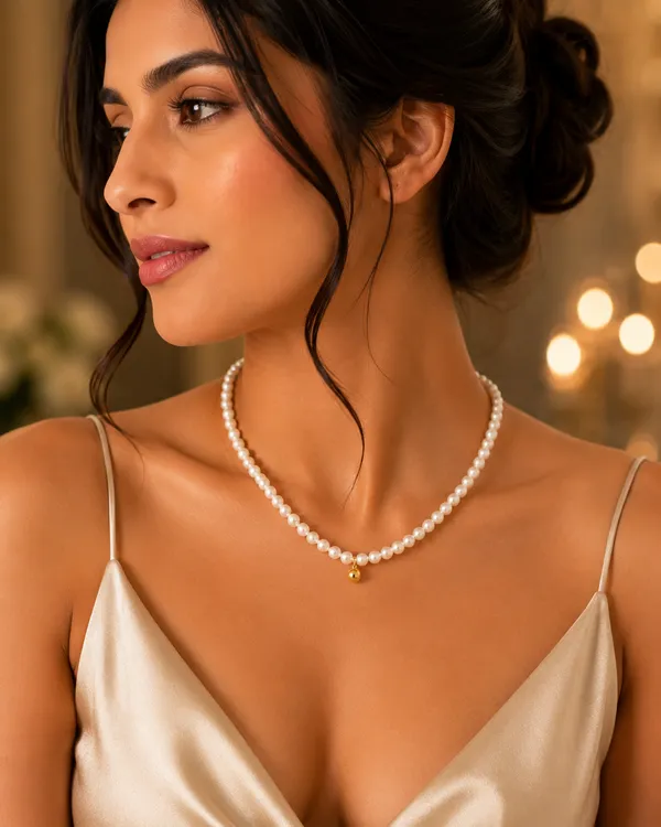 White_Pearl_Gold_Charm_Layered_Necklace_For_Women