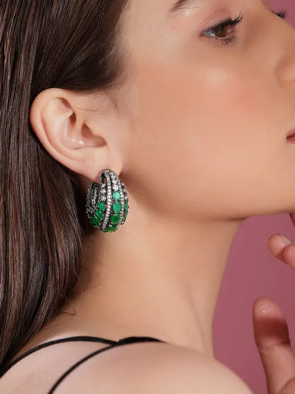 Emerald_Green_Stone_Antique_Silver_Hoop_Earrings_For_Women